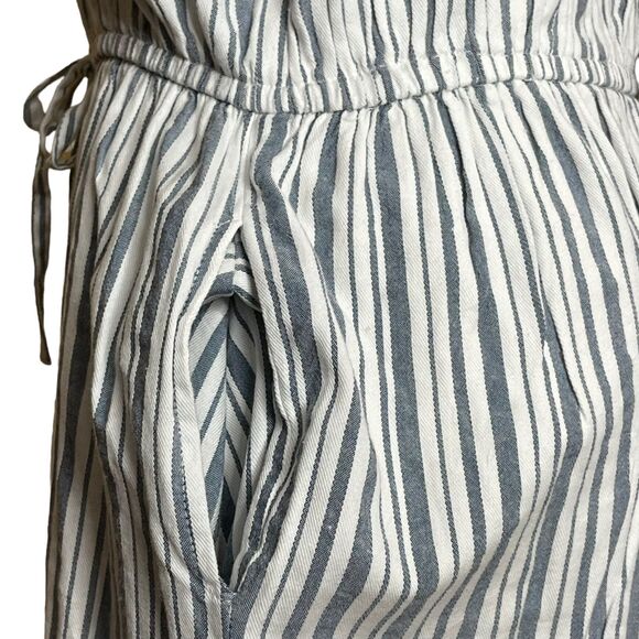 Japna Striped 100% Cotton Button Up Mini Shirt Dress Pockets Collared Size M - Picture 5 of 10